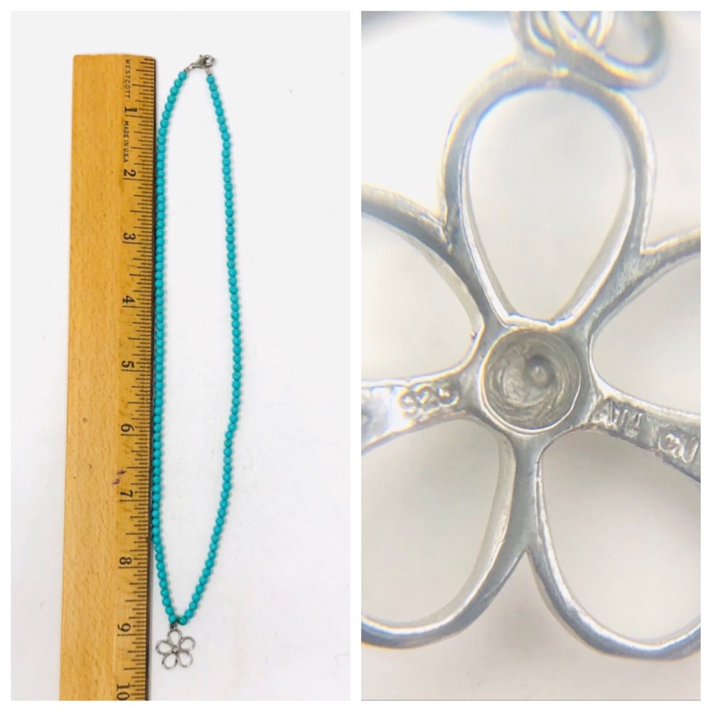 Sterling silver daisy with blue beads necklace - Picture 6 of 6
